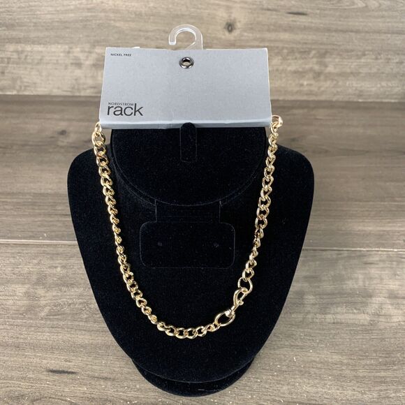 Nordstrom Rack Chain Collar Necklace Nickel Free 16 inches - Goldtone plate - Picture 2 of 7
